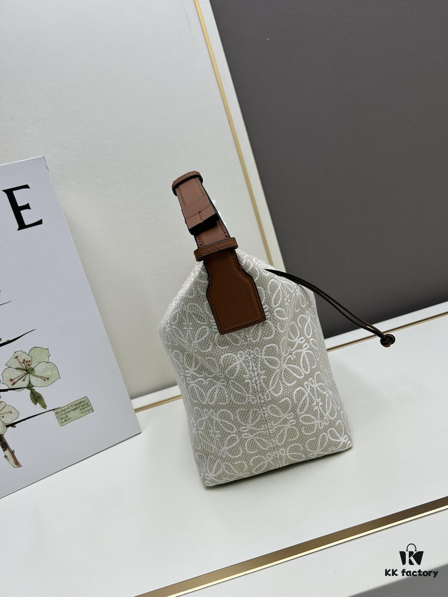 Large Loewe Cubi Monogram Lunch Box Bag – Fabric with Brown Trim