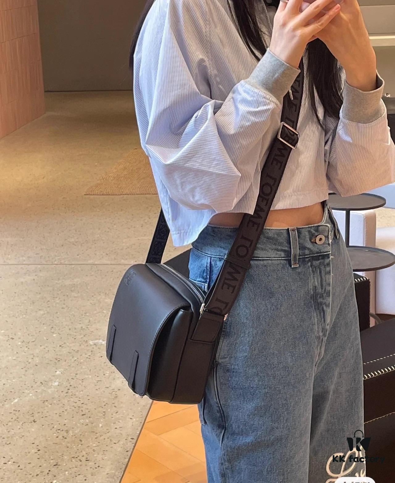 6930d8ba6e68136f4d9b17b5 Loewe New Soft Smooth Calfskin Leather and Jacquard Fabric Military Messenger Bag for Men