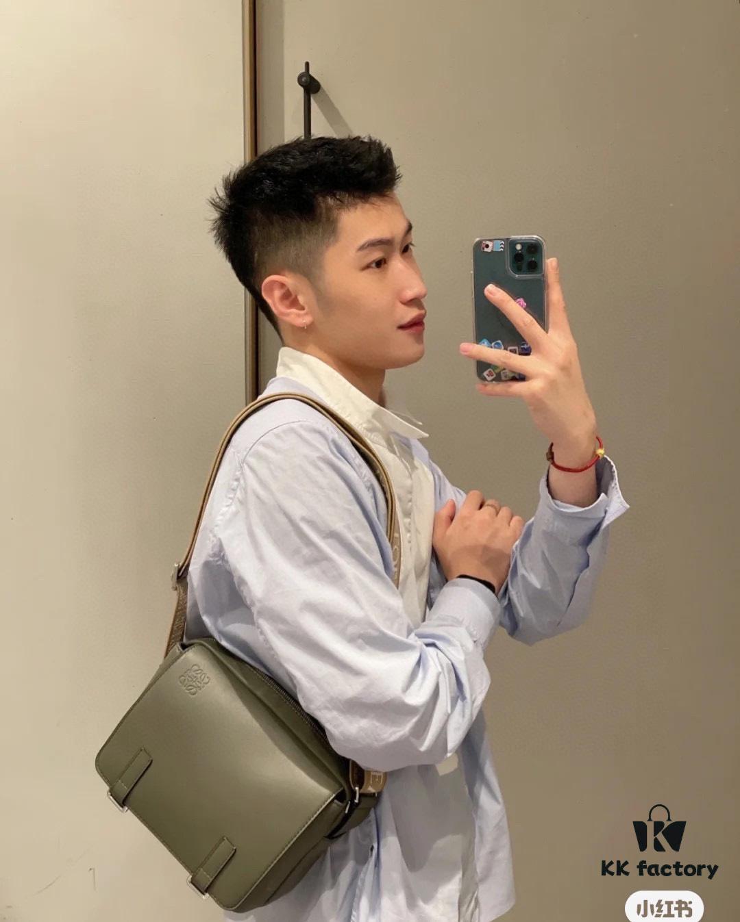 6930d8bf6e68136f4d9b17ba Loewe New Soft Smooth Calfskin Leather and Jacquard Fabric Military Messenger Bag for Men