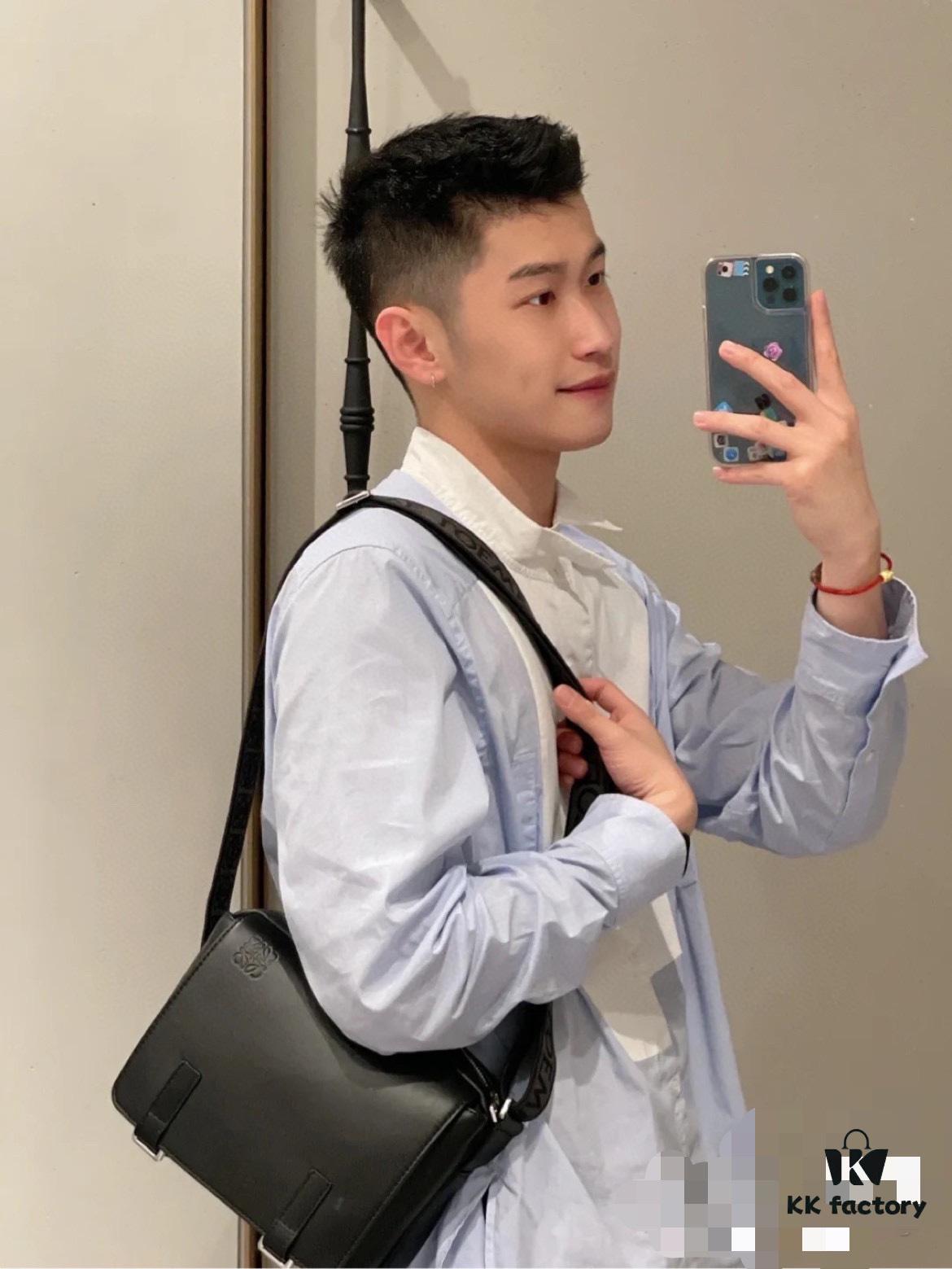 6930d8c56e68136f4d9b17be Loewe New Soft Smooth Calfskin Leather and Jacquard Fabric Military Messenger Bag for Men