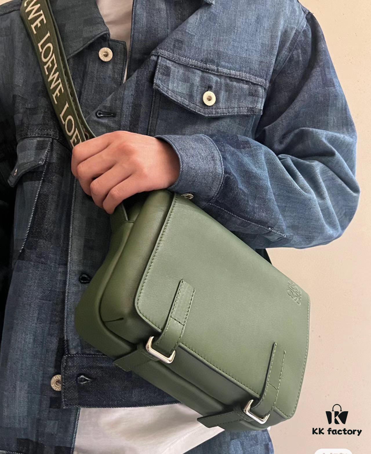 6930d8c76e68136f4d9b17c0 Loewe New Soft Smooth Cowhide Leather and Jacquard Fabric Military Messenger Bag for Men