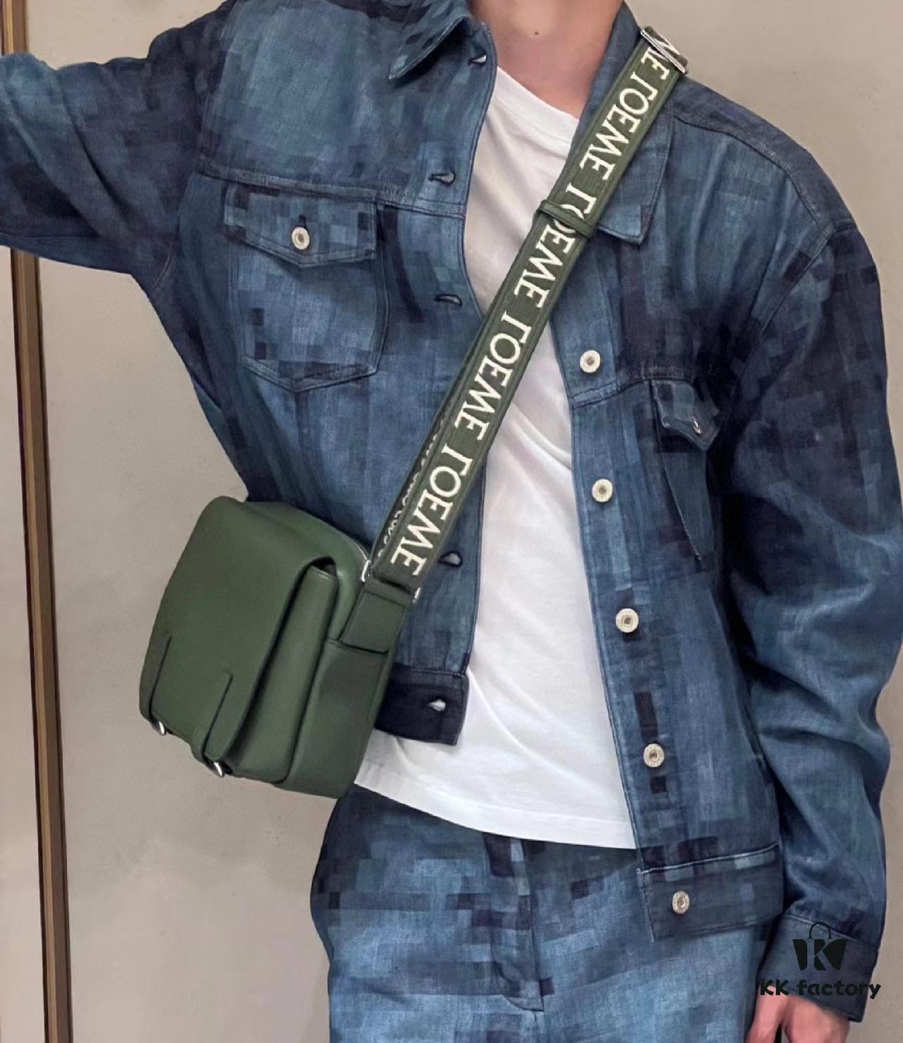6930d8c86e68136f4d9b17c2 Loewe New Soft Smooth Cowhide Leather and Jacquard Fabric Military Messenger Bag for Men