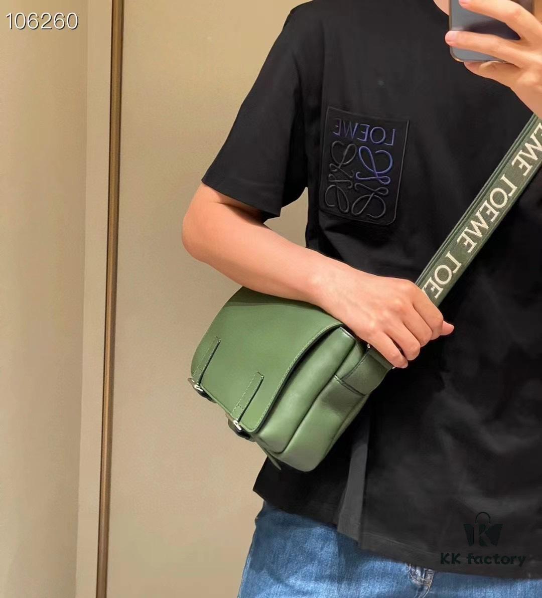 6930d8cc6e68136f4d9b17c6 Loewe New Soft Smooth Cowhide Leather and Jacquard Fabric Military Messenger Bag for Men