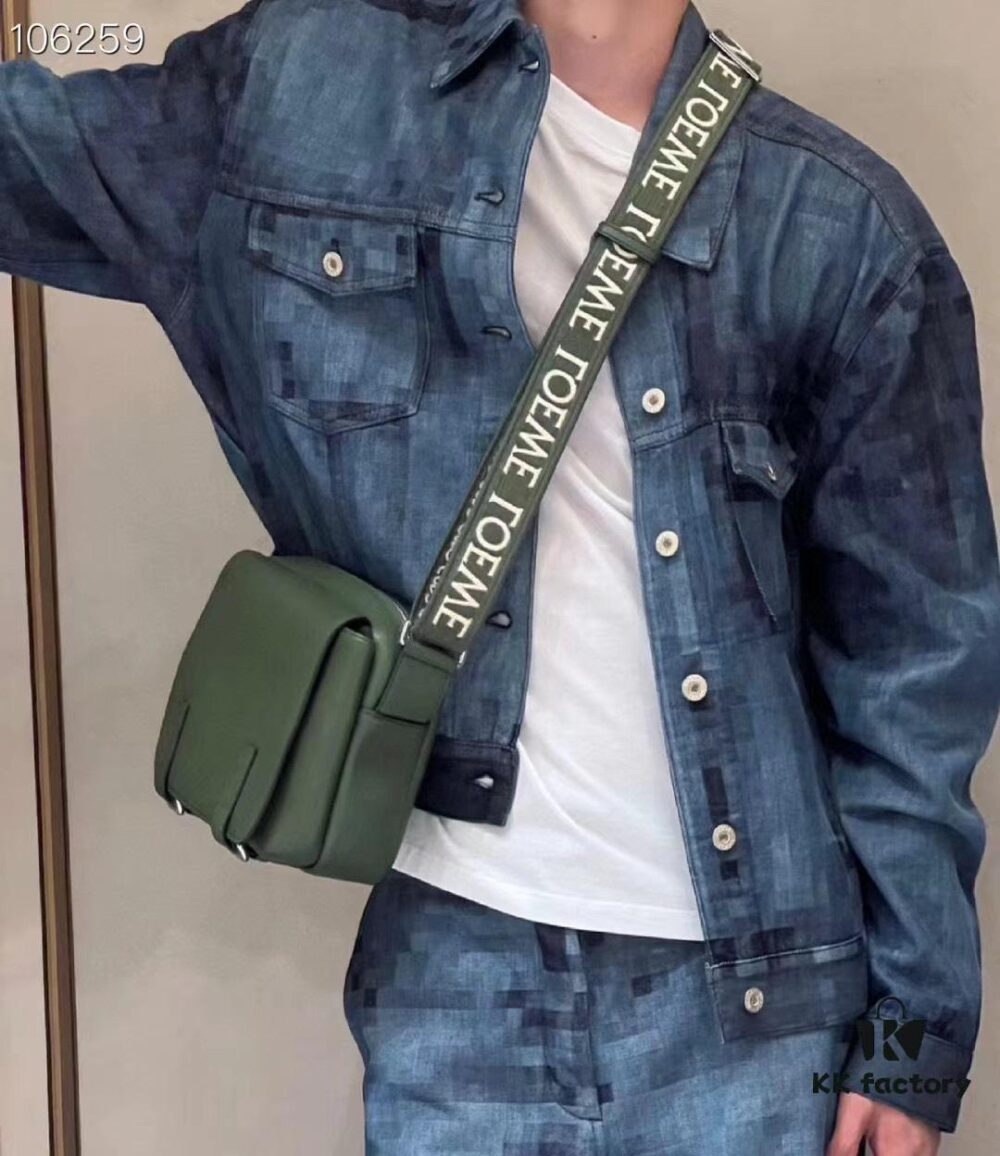 6930d8cd6e68136f4d9b17c7 Loewe New Soft Smooth Cowhide Leather and Jacquard Fabric Military Messenger Bag for Men