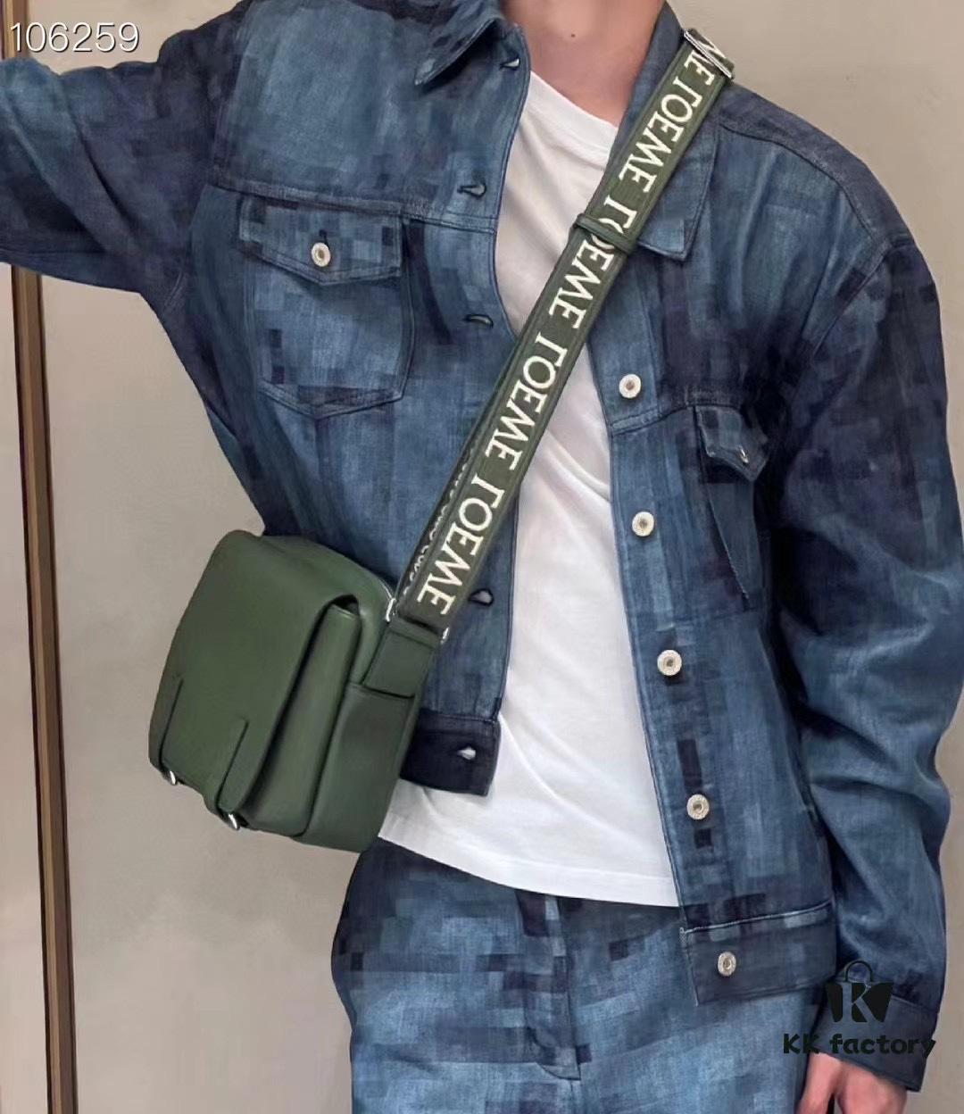 6930d8cd6e68136f4d9b17c7 Loewe New Soft Smooth Cowhide Leather and Jacquard Fabric Military Messenger Bag for Men