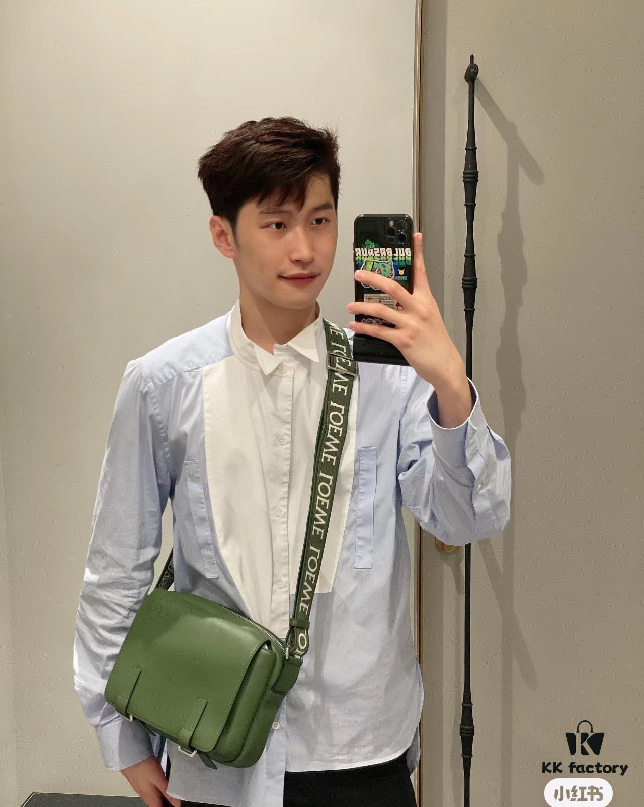 6930d8cd6e68136f4d9b17c8 Loewe New Soft Smooth Cowhide Leather and Jacquard Fabric Military Messenger Bag for Men
