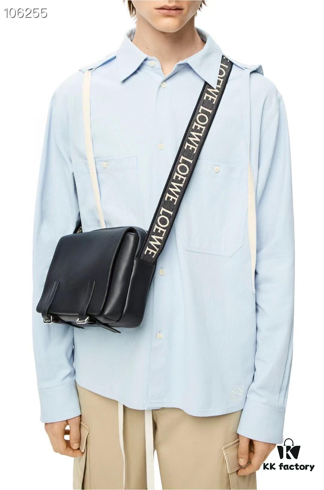 6930d8d36e68136f4d9b17cd Loewe New Soft Smooth Cowhide Leather and Jacquard Fabric Military Messenger Bag for Men