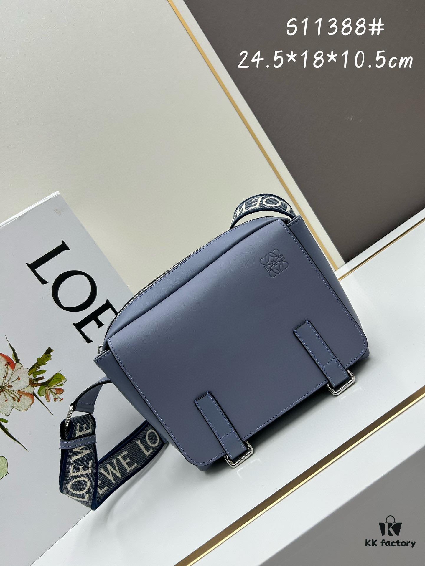 6930d8d96e68136f4d9b17d3 Loewe New Soft Smooth Calfskin Leather and Jacquard Fabric Military Messenger Bag for Men