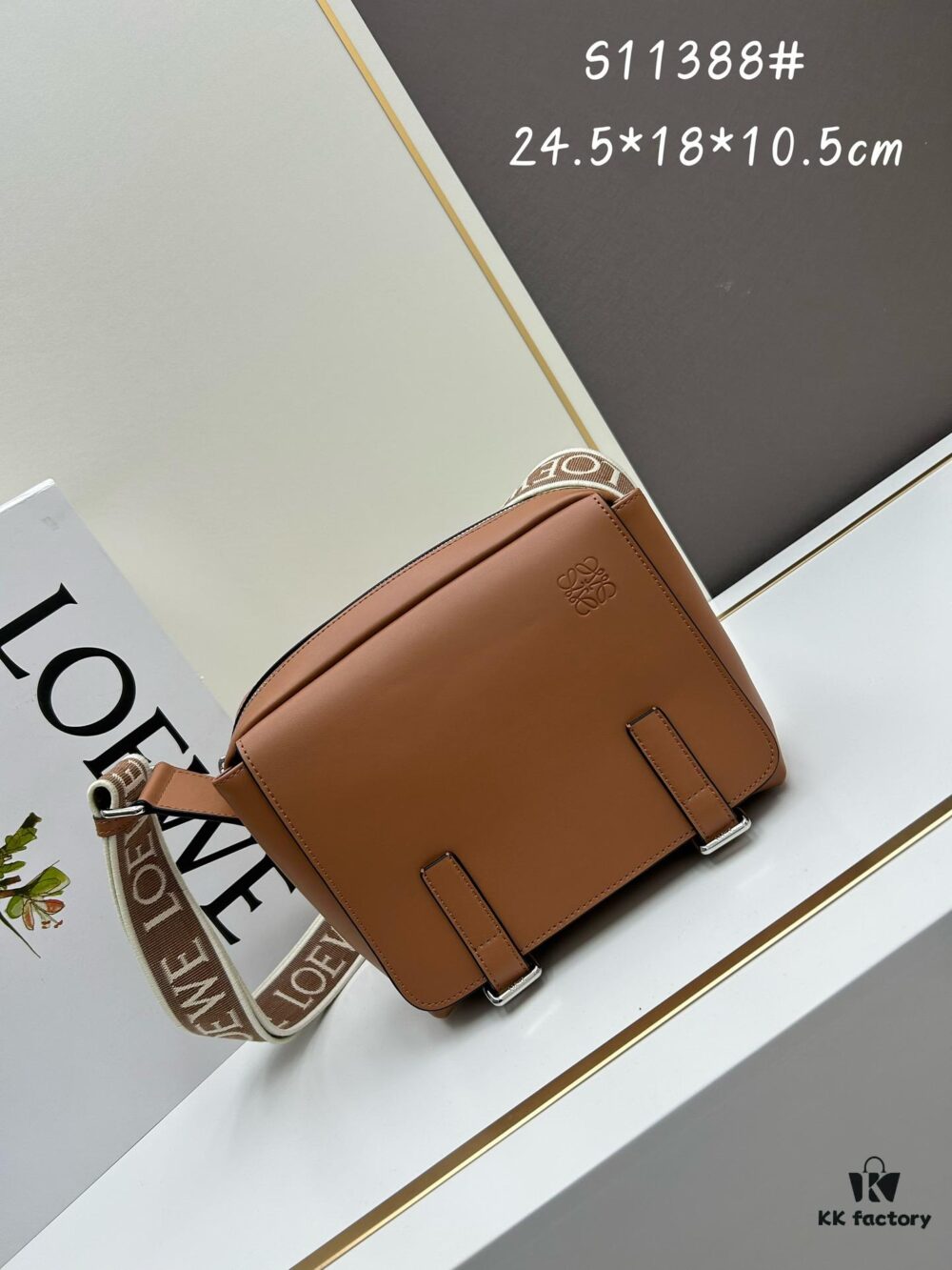 6930d8db6e68136f4d9b17d6 Loewe New Soft Smooth Cowhide Leather and Jacquard Fabric Military Messenger Bag for Men