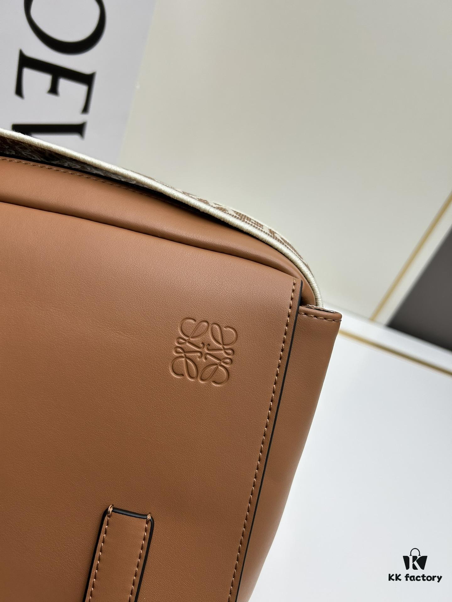 6930d8df6e68136f4d9b17da Loewe New Soft Smooth Cowhide Leather and Jacquard Fabric Military Messenger Bag for Men