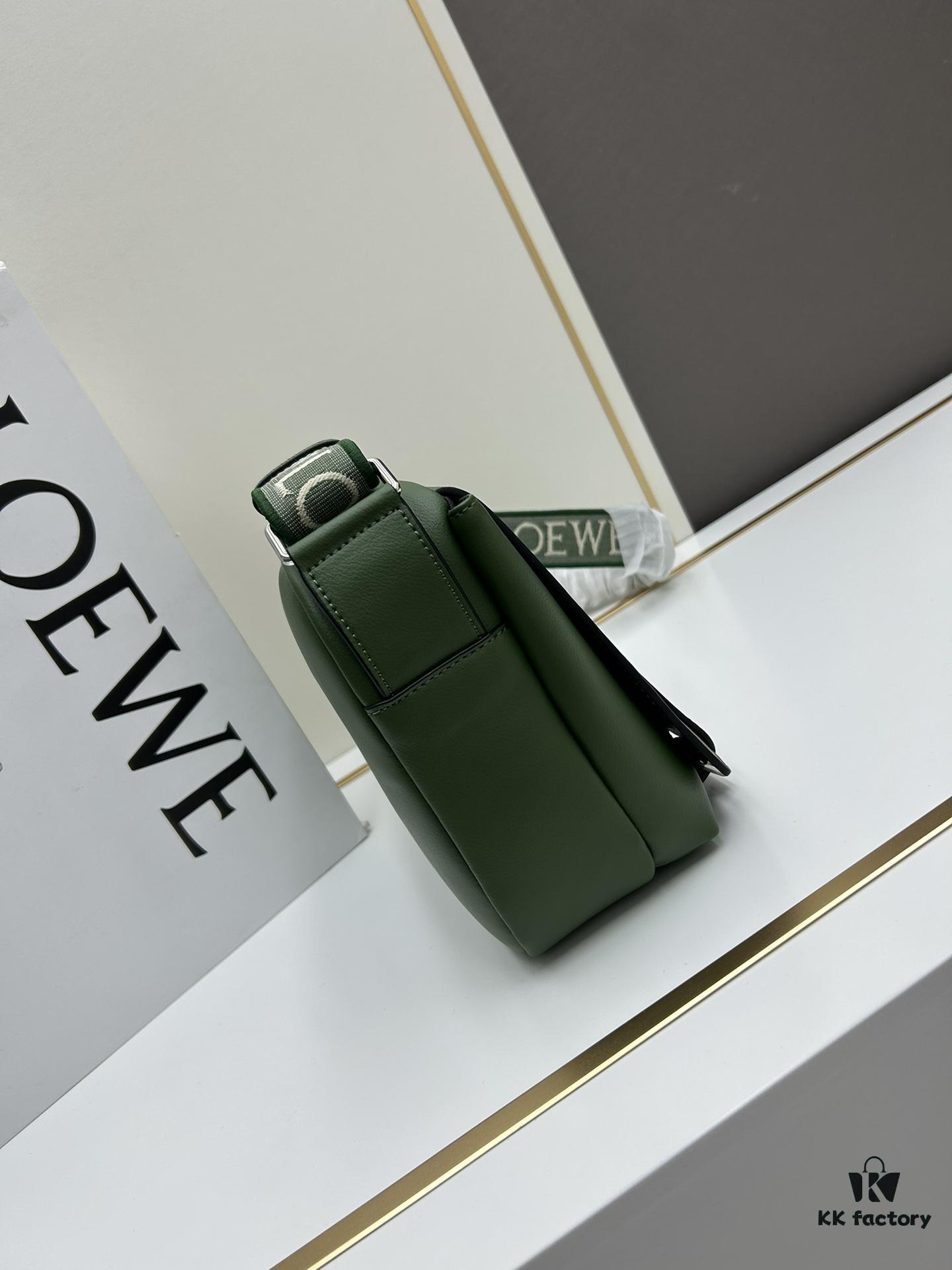 6930d8eb6e68136f4d9b17e7 Loewe New Soft Smooth Cowhide Leather and Jacquard Fabric Military Messenger Bag for Men