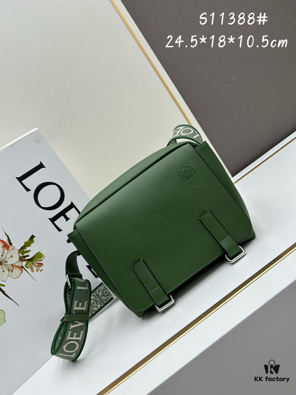6930d8ec6e68136f4d9b17eb Loewe New Soft Smooth Cowhide Leather and Jacquard Fabric Military Messenger Bag for Men