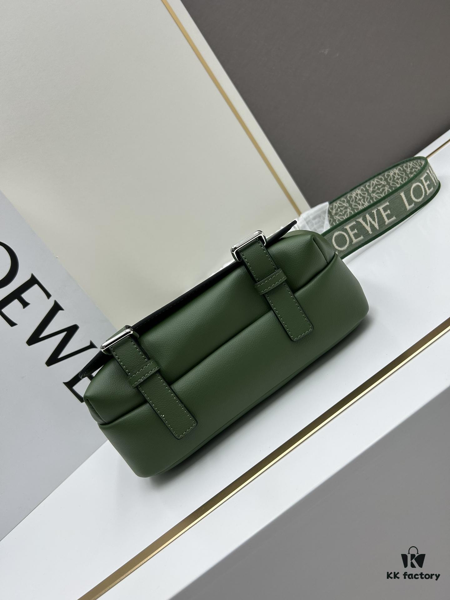 6930d8ee6e68136f4d9b17ed Loewe New Soft Smooth Cowhide Leather and Jacquard Fabric Military Messenger Bag for Men