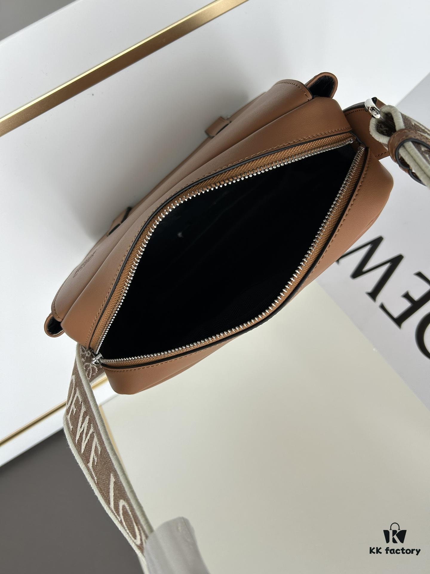 6930d8f06e68136f4d9b17ee Loewe New Soft Smooth Cowhide Leather and Jacquard Fabric Military Messenger Bag for Men