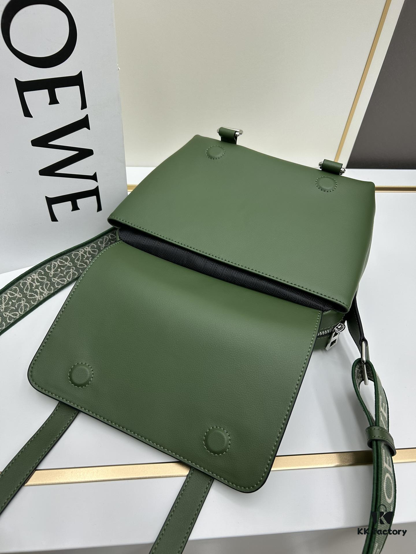 6930d8f26e68136f4d9b17f0 Loewe New Soft Smooth Cowhide Leather and Jacquard Fabric Military Messenger Bag for Men