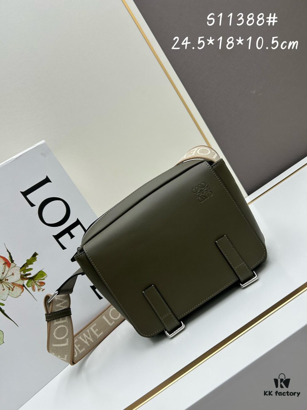 6930d8f96e68136f4d9b17fb Loewe New Soft Smooth Cowhide Leather and Jacquard Fabric Military Messenger Bag for Men