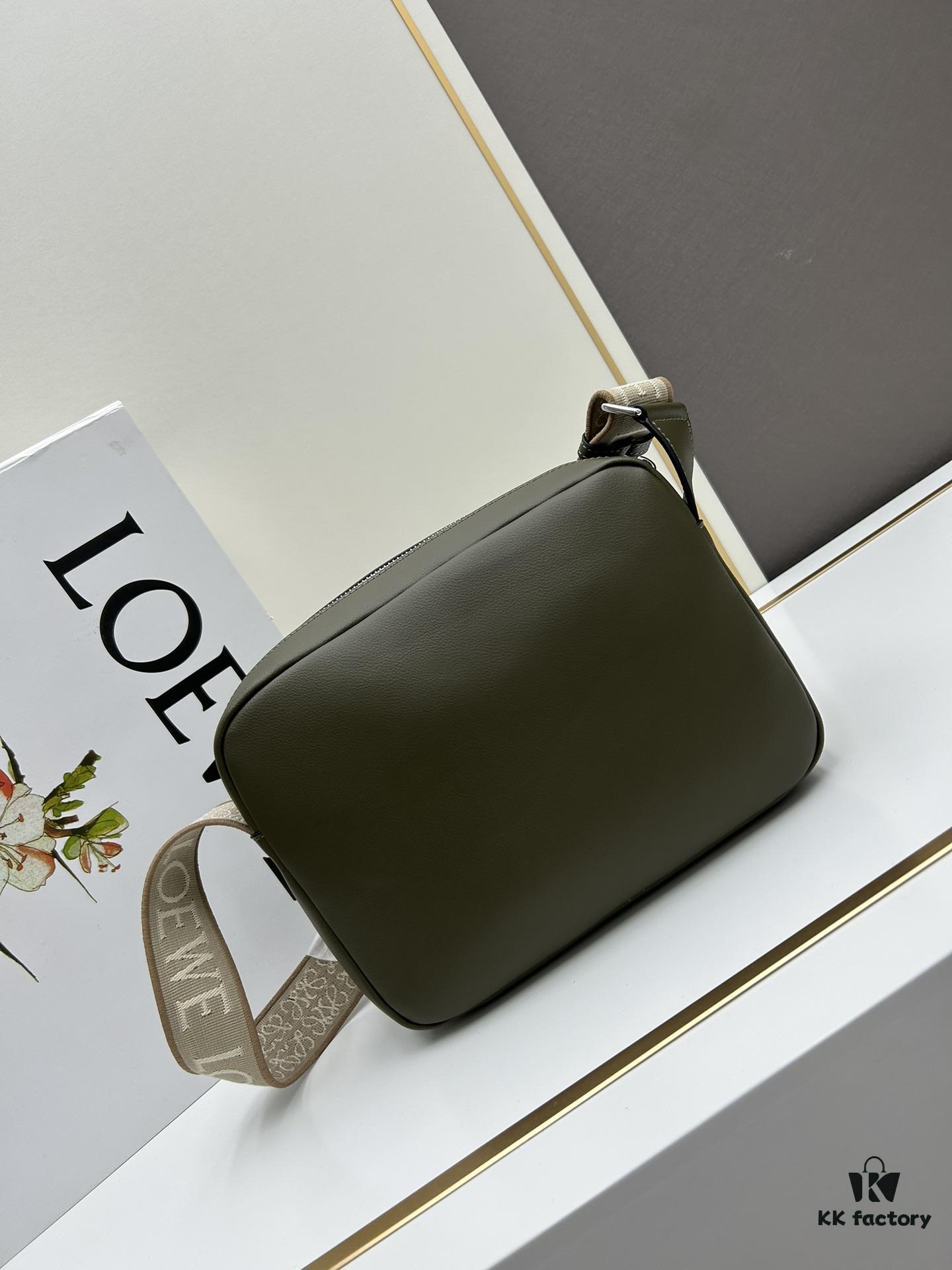 6930d8fa6e68136f4d9b17fd Loewe New Soft Smooth Cowhide Leather and Jacquard Fabric Military Messenger Bag for Men