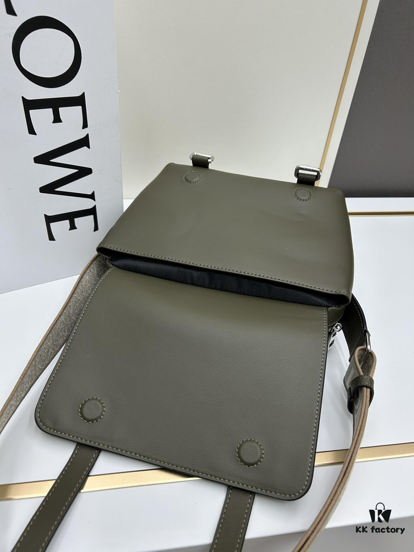 6930d8ff6e68136f4d9b1802 Loewe New Soft Smooth Cowhide Leather and Jacquard Fabric Military Messenger Bag for Men