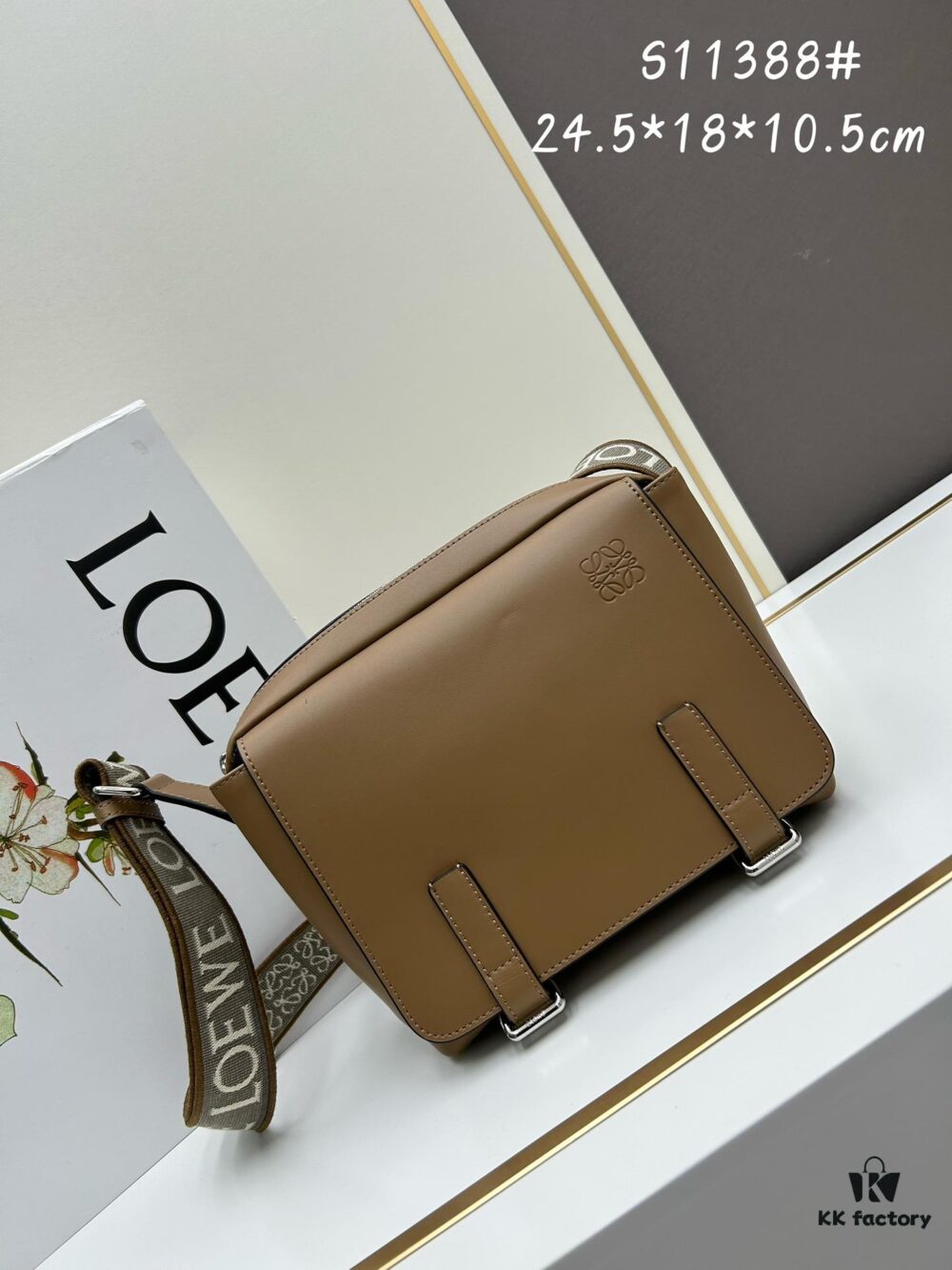 6930d9016e68136f4d9b1806 Loewe New Soft Smooth Cowhide Leather and Jacquard Fabric Military Messenger Bag for Men