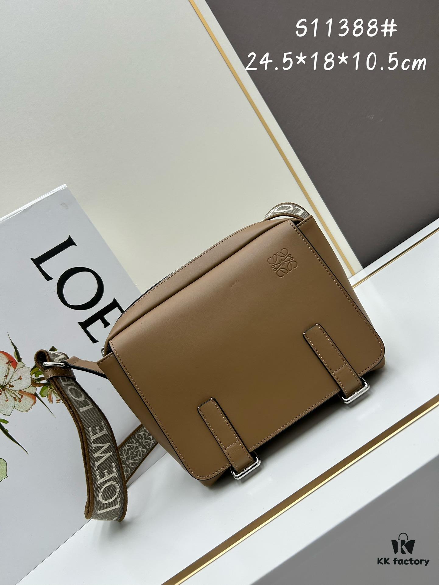 6930d9016e68136f4d9b1806 Loewe New Soft Smooth Cowhide Leather and Jacquard Fabric Military Messenger Bag for Men