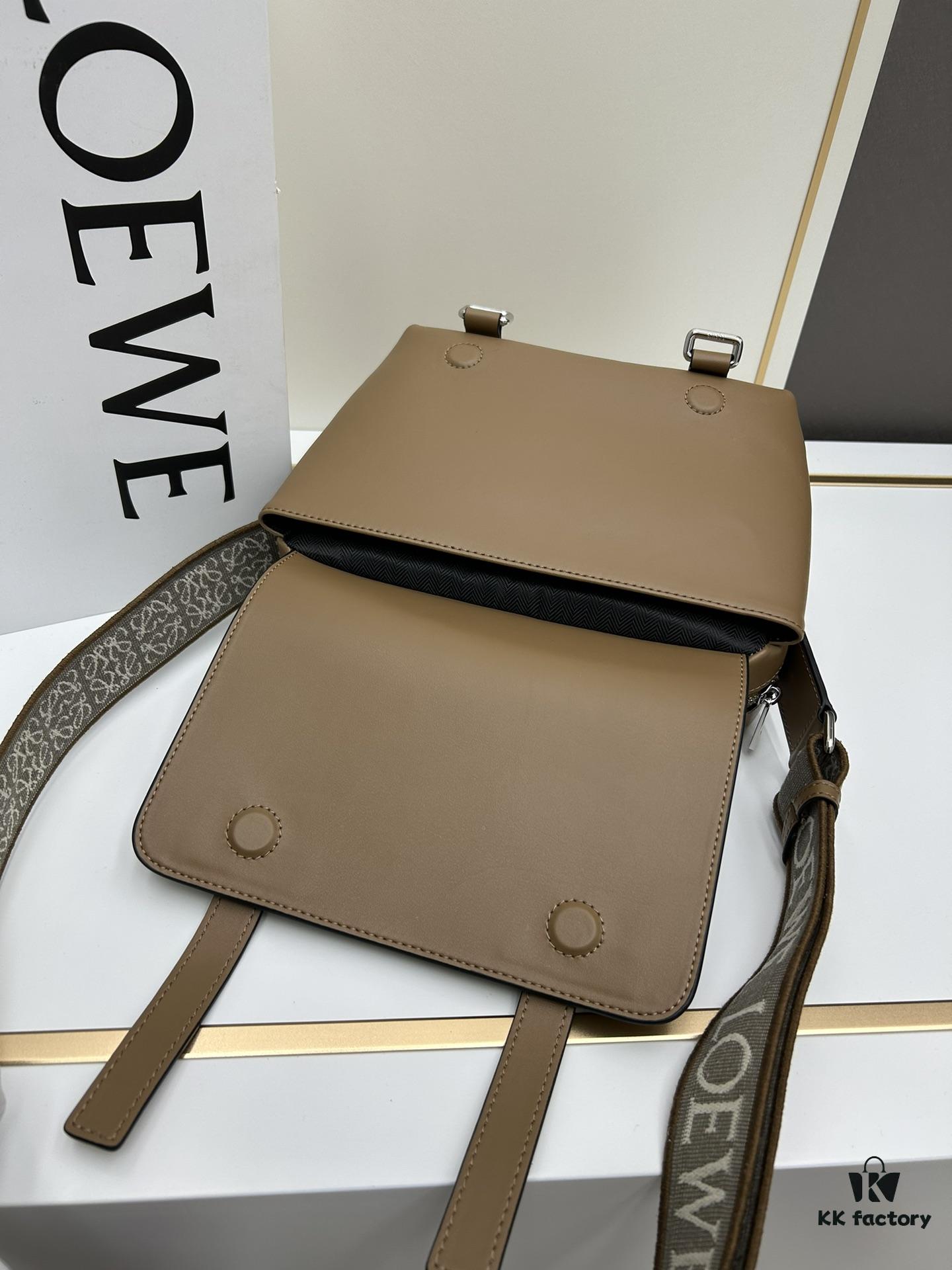 6930d9046e68136f4d9b180a Loewe New Soft Smooth Cowhide Leather and Jacquard Fabric Military Messenger Bag for Men