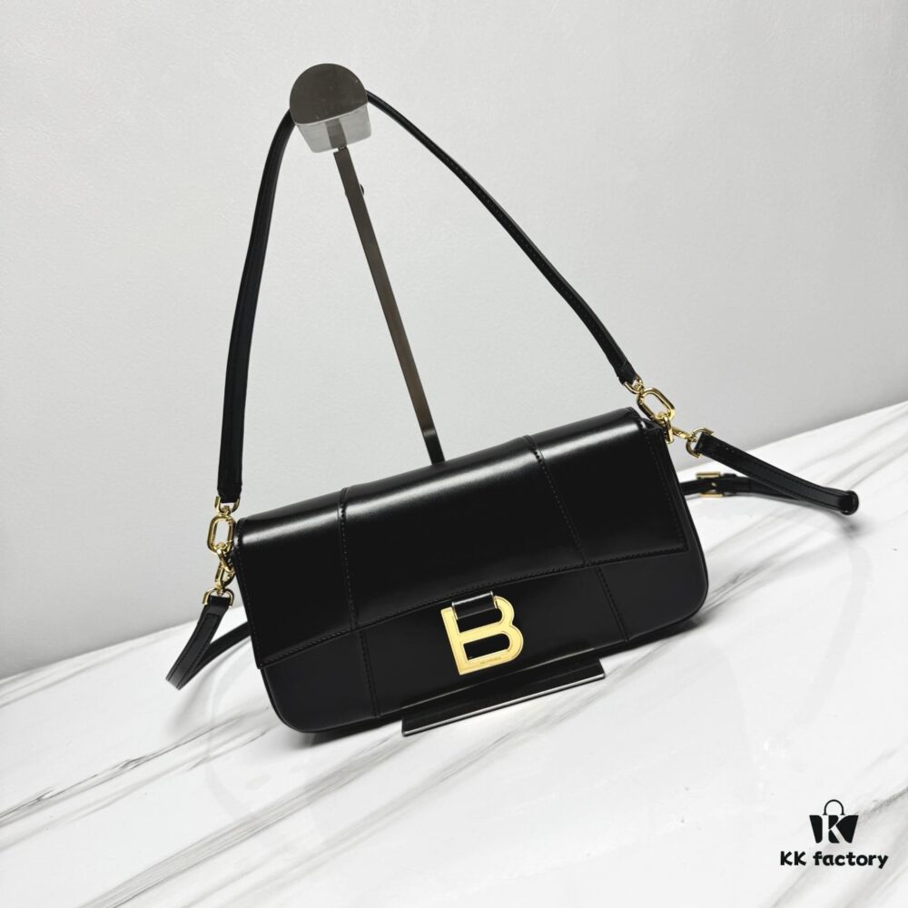 6930d99a6e68136f4d9b18da Hot Selling Genuine BALENCIAGA Hourglass Crossbody Bag in Black and Gold Plain Texture - Large Size