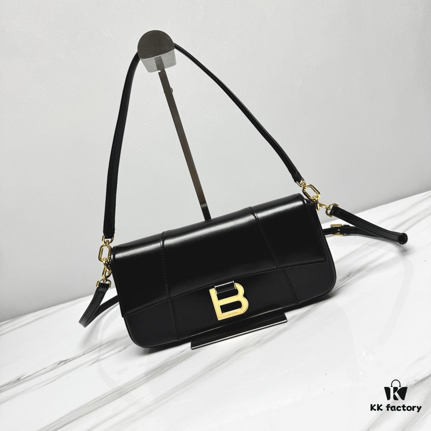 6930d99a6e68136f4d9b18da Hot Selling Genuine BALENCIAGA Hourglass Crossbody Bag in Black and Gold Plain Texture - Large Size