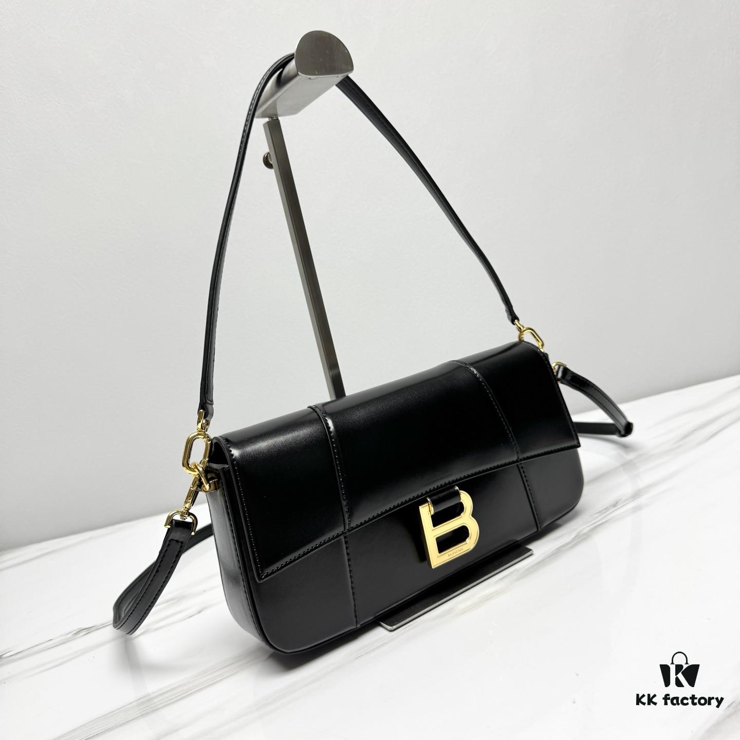 6930d99b6e68136f4d9b18dd Hot Selling Genuine BALENCIAGA Hourglass Crossbody Bag in Black and Gold Plain Texture - Large Size