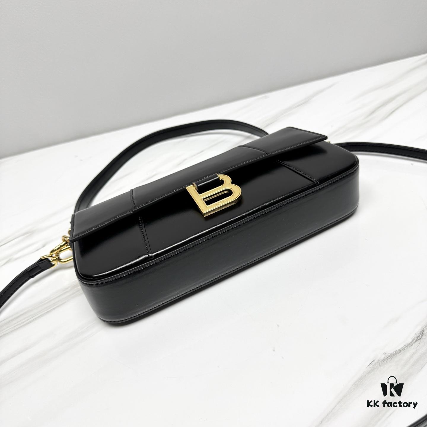 6930d99d6e68136f4d9b18df Hot Selling Genuine BALENCIAGA Hourglass Crossbody Bag in Black and Gold Plain Texture - Large Size