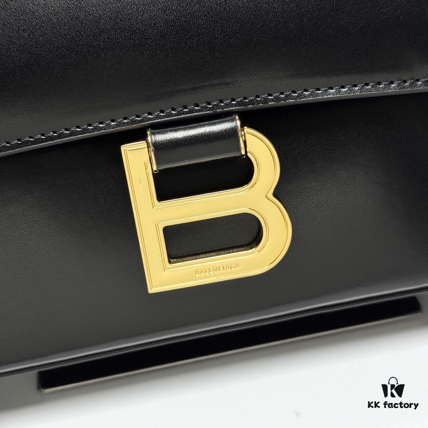 6930d99e6e68136f4d9b18e0 Hot Selling Genuine BALENCIAGA Hourglass Crossbody Bag in Black and Gold Plain Texture - Large Size