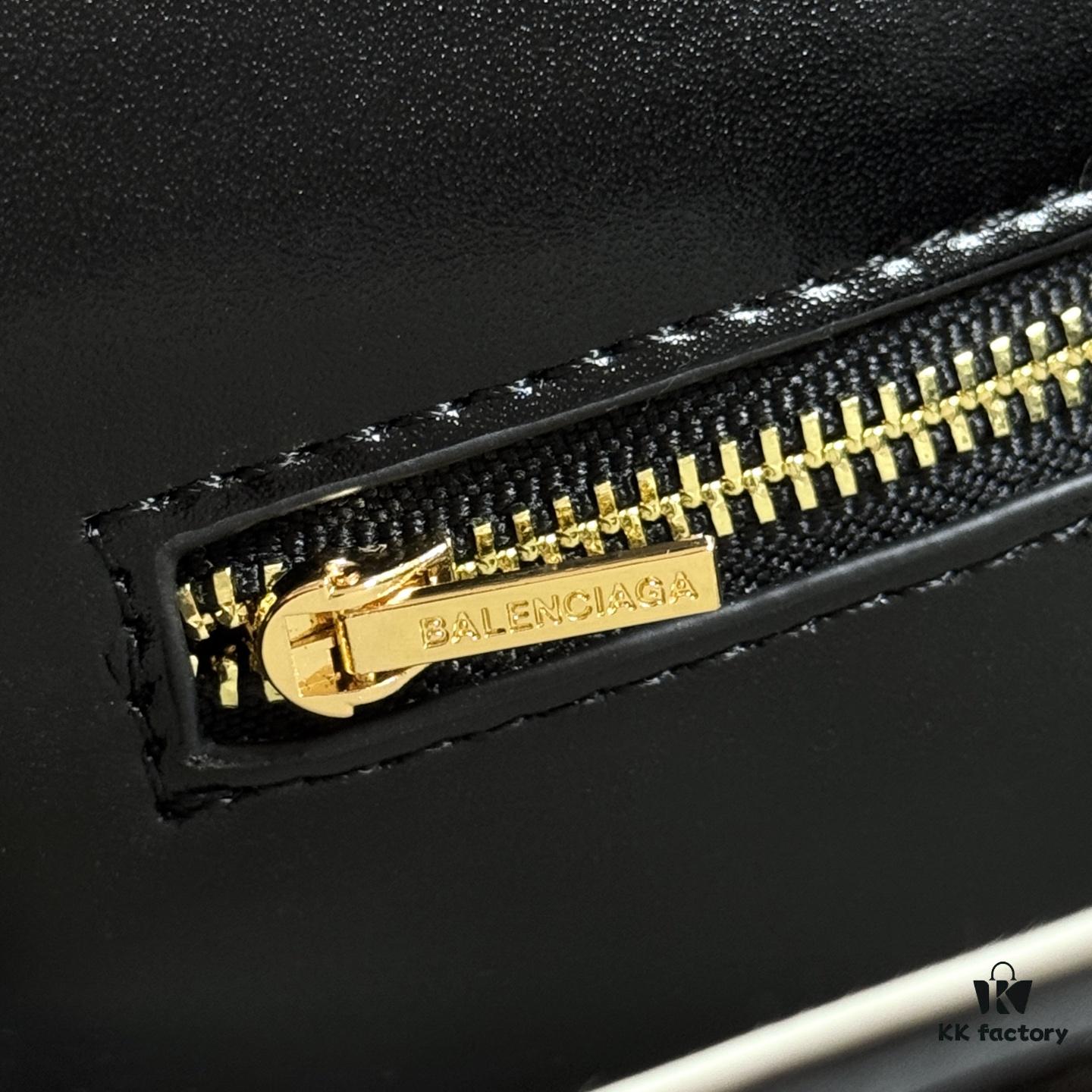 6930d9a06e68136f4d9b18e2 Hot Selling Genuine BALENCIAGA Hourglass Crossbody Bag in Black and Gold Plain Texture - Large Size