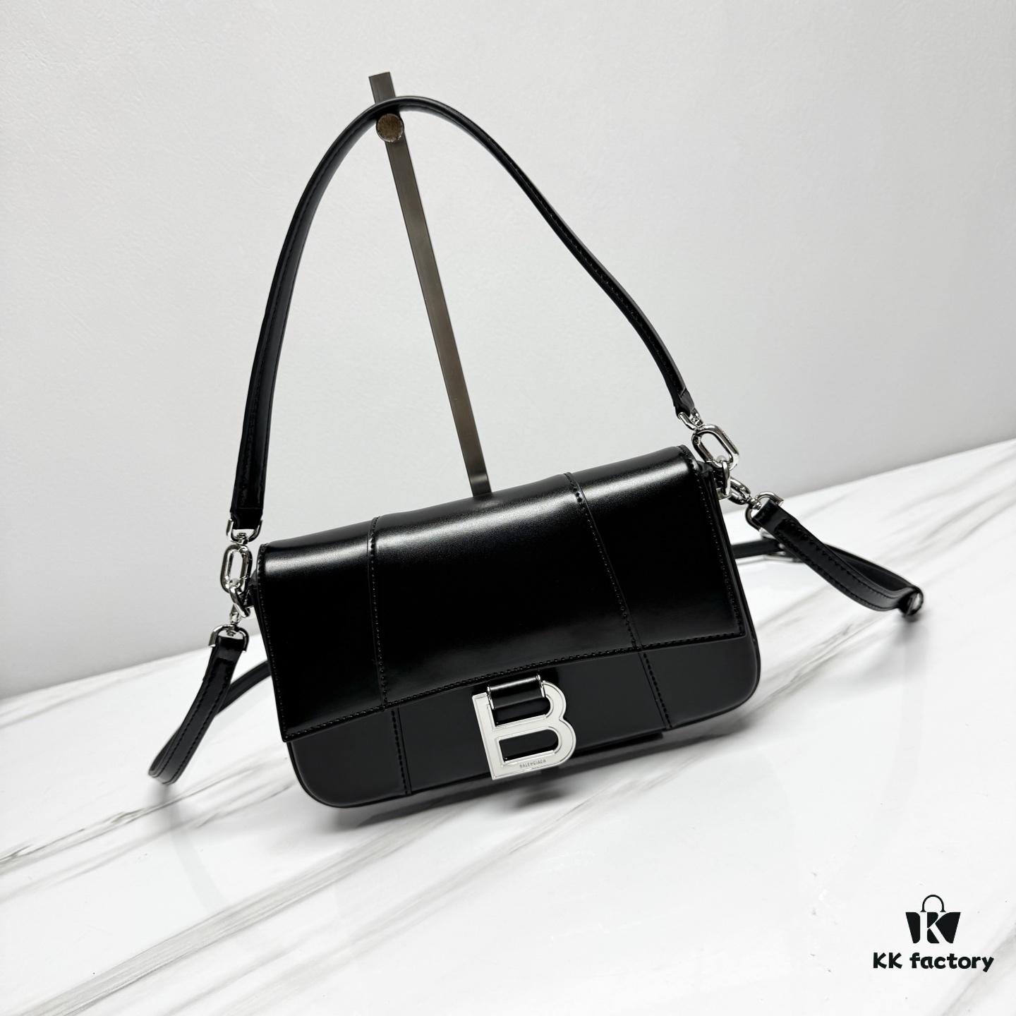 In Stock! Small Size [Black Silver Plain Weave] BALENCIAGA Hourglass Crossbody Bag