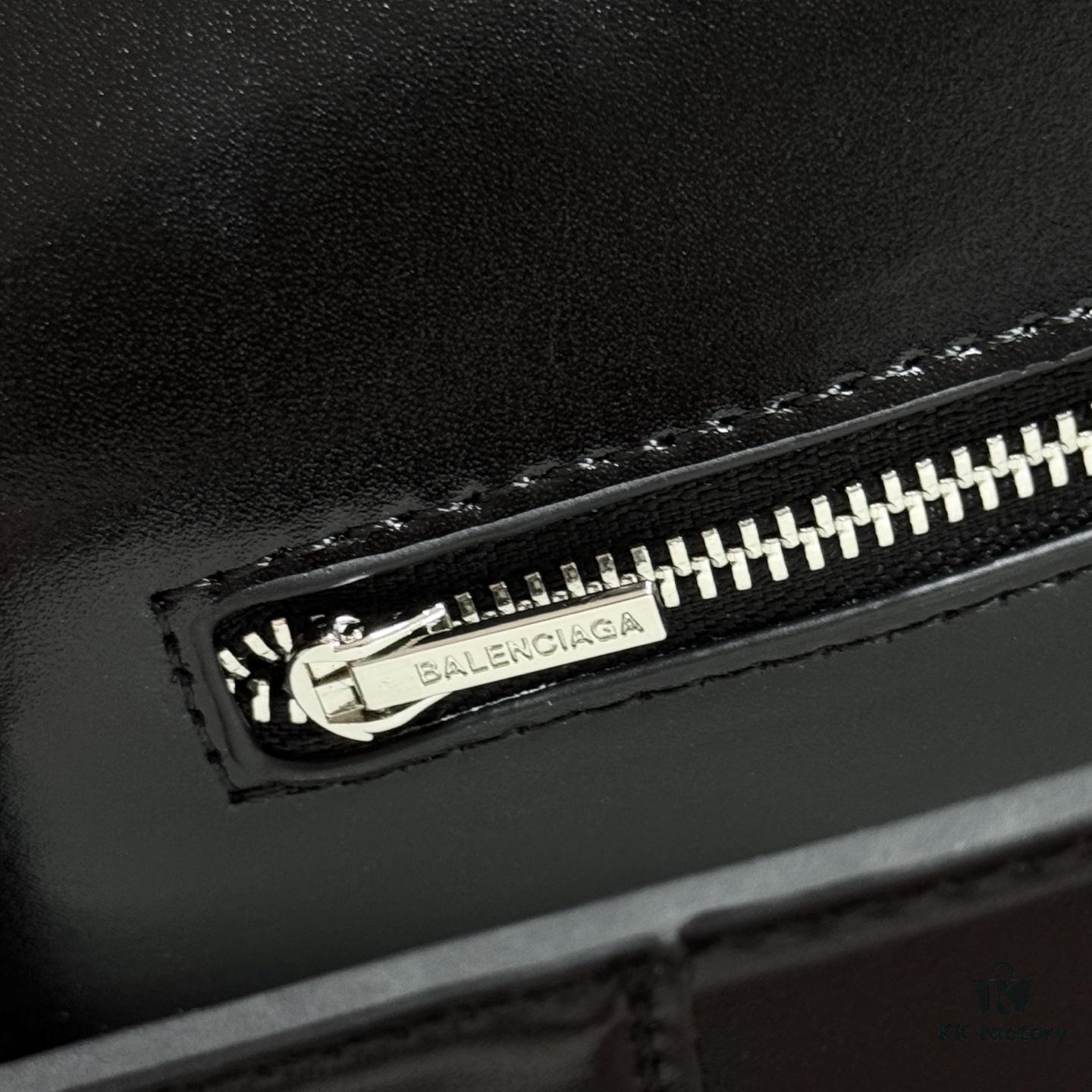 In Stock! Small Size [Black Silver Plain Weave] BALENCIAGA Hourglass Crossbody Bag