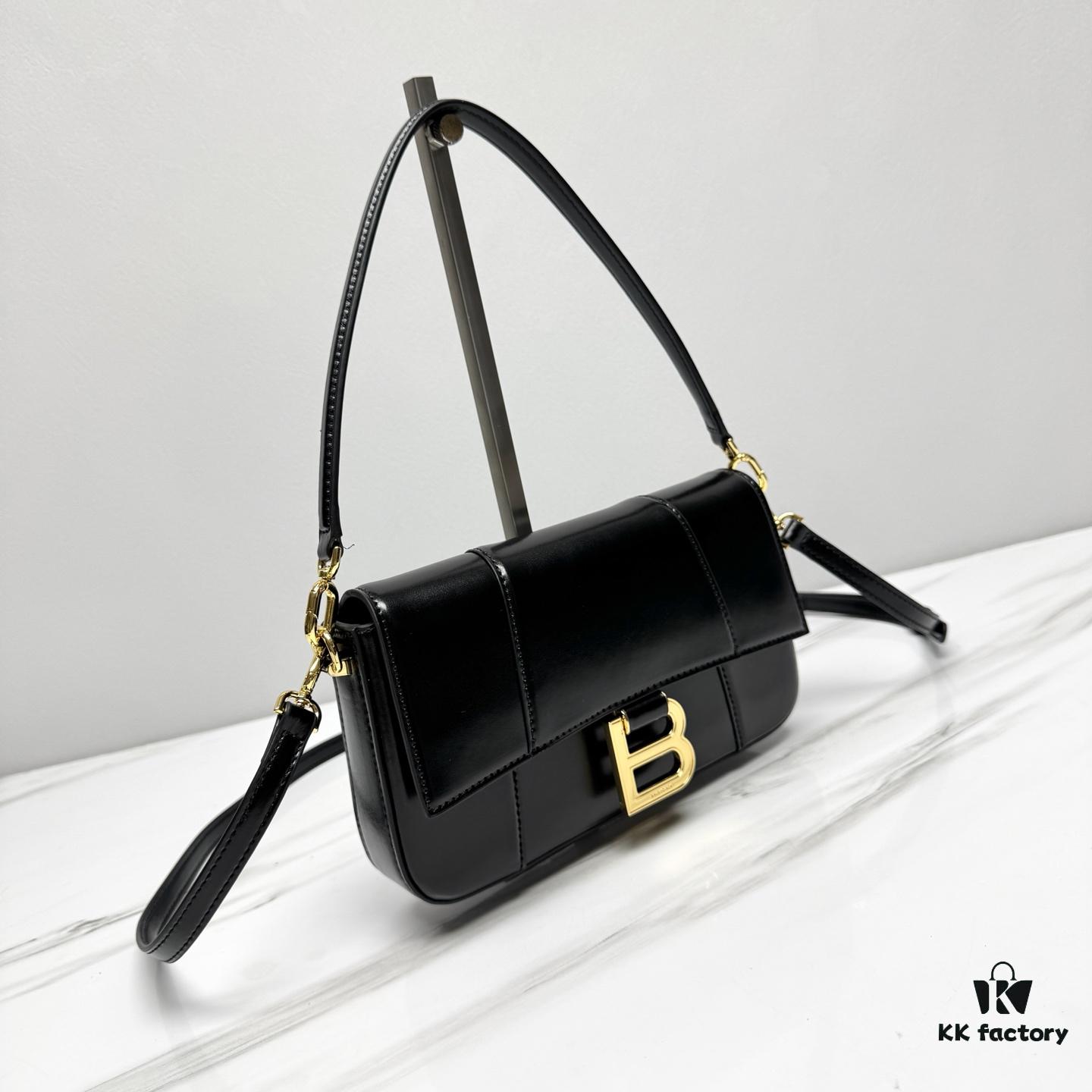 In Stock! Small Size [Black and Gold Plain Texture] BALENCIAGA Hourglass Crossbody Bag