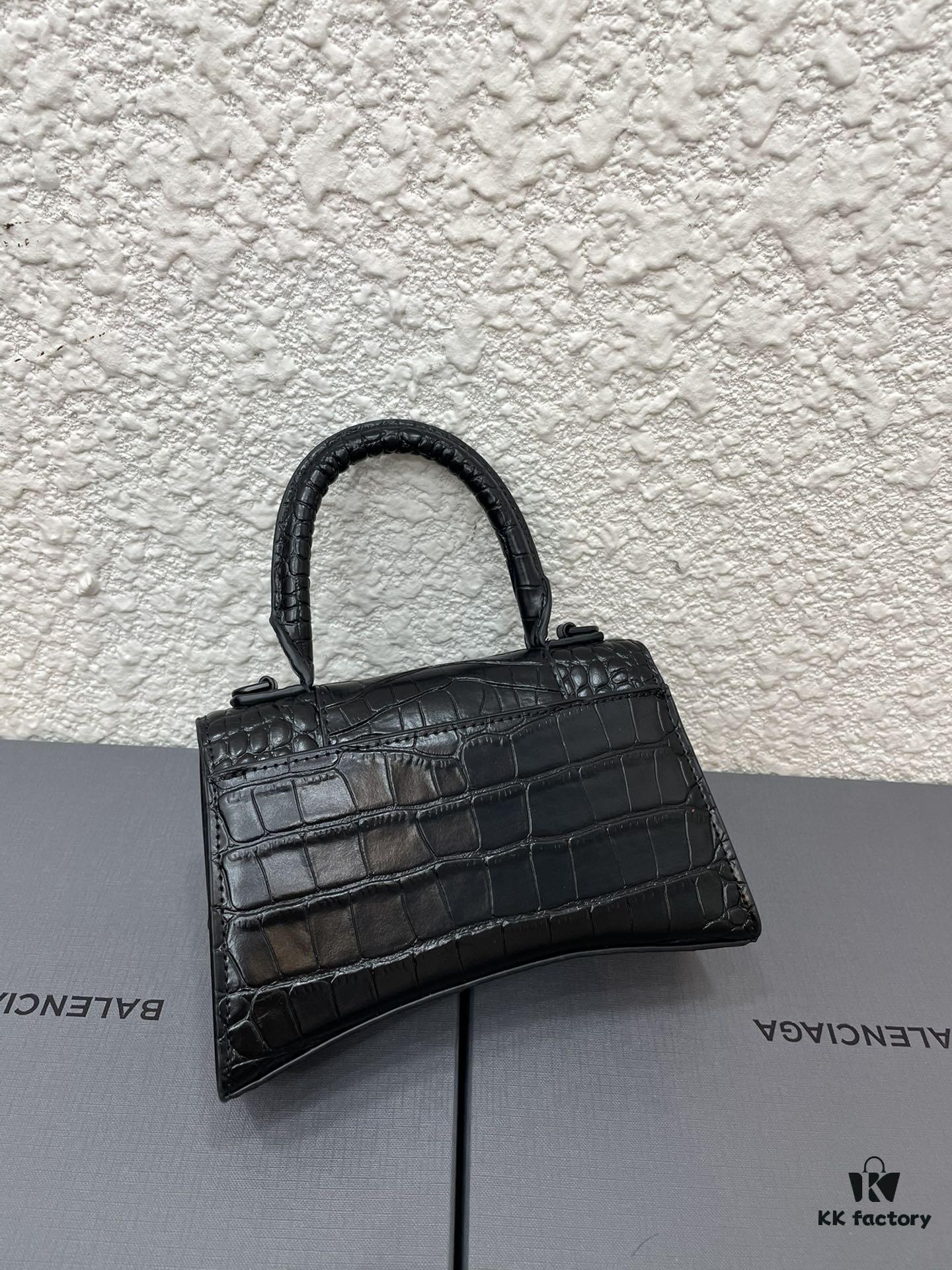 6930dd026e68136f4d9b1d4a Balenciaga Hourglass Bag with Crocodile Texture and Black Buckle - Must-Have for Fashion Enthusiasts