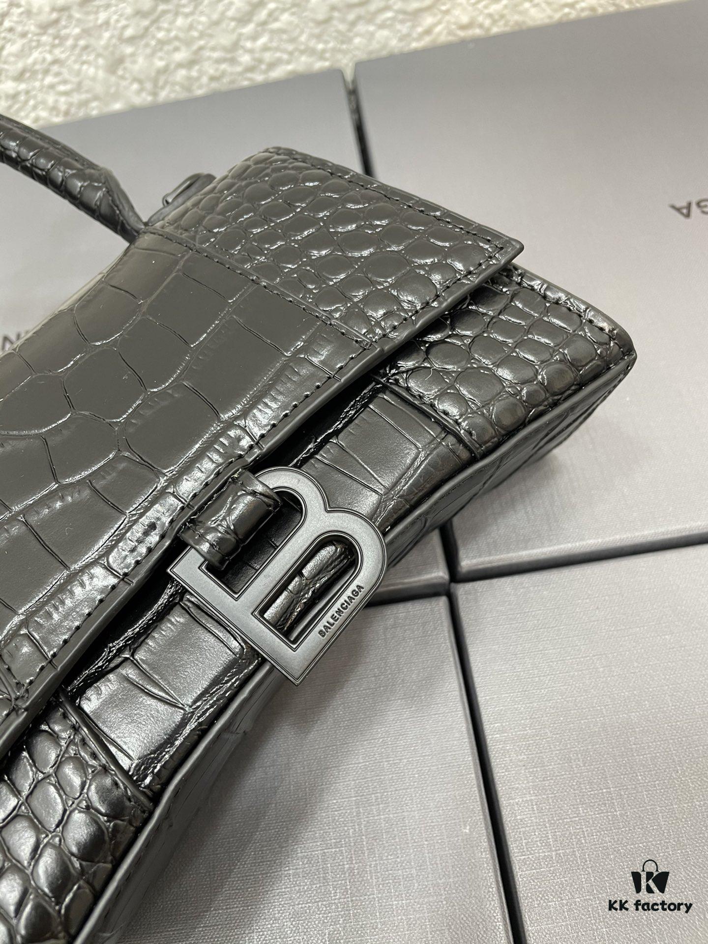 6930dd036e68136f4d9b1d4b Balenciaga Hourglass Bag with Crocodile Texture and Black Buckle - Must-Have for Fashion Enthusiasts