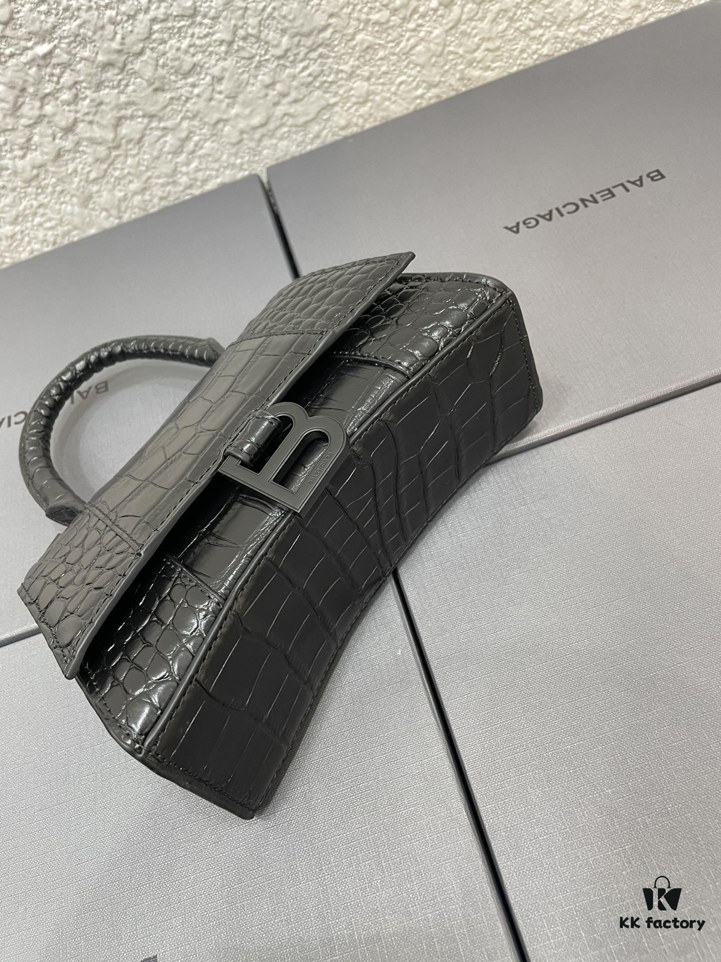 6930dd036e68136f4d9b1d4c Balenciaga Hourglass Bag with Crocodile Texture and Black Buckle - Must-Have for Fashion Enthusiasts