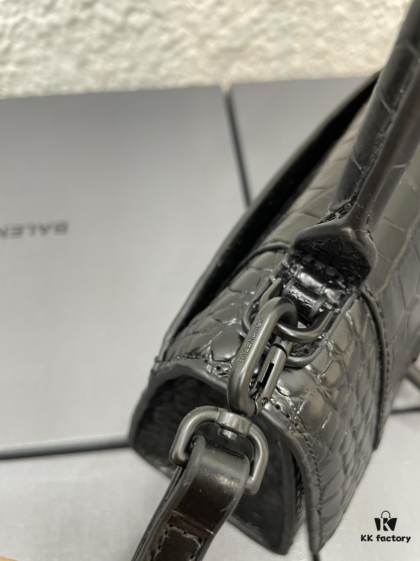 6930dd066e68136f4d9b1d4f Balenciaga Hourglass Bag with Crocodile Texture and Black Buckle - Must-Have for Fashion Enthusiasts