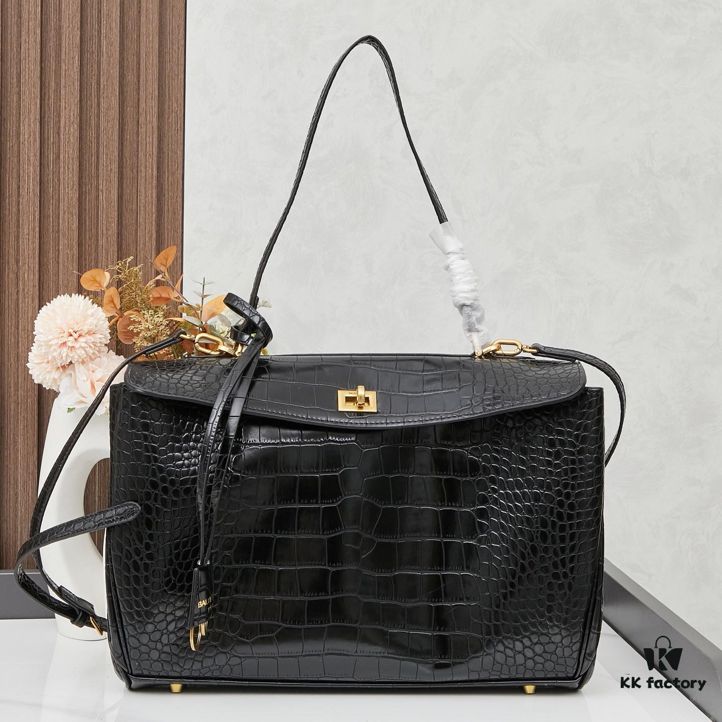 Large Crocodile-Embossed BALENCIAGA Paris Rodeo Series Handbag & Crossbody Bag