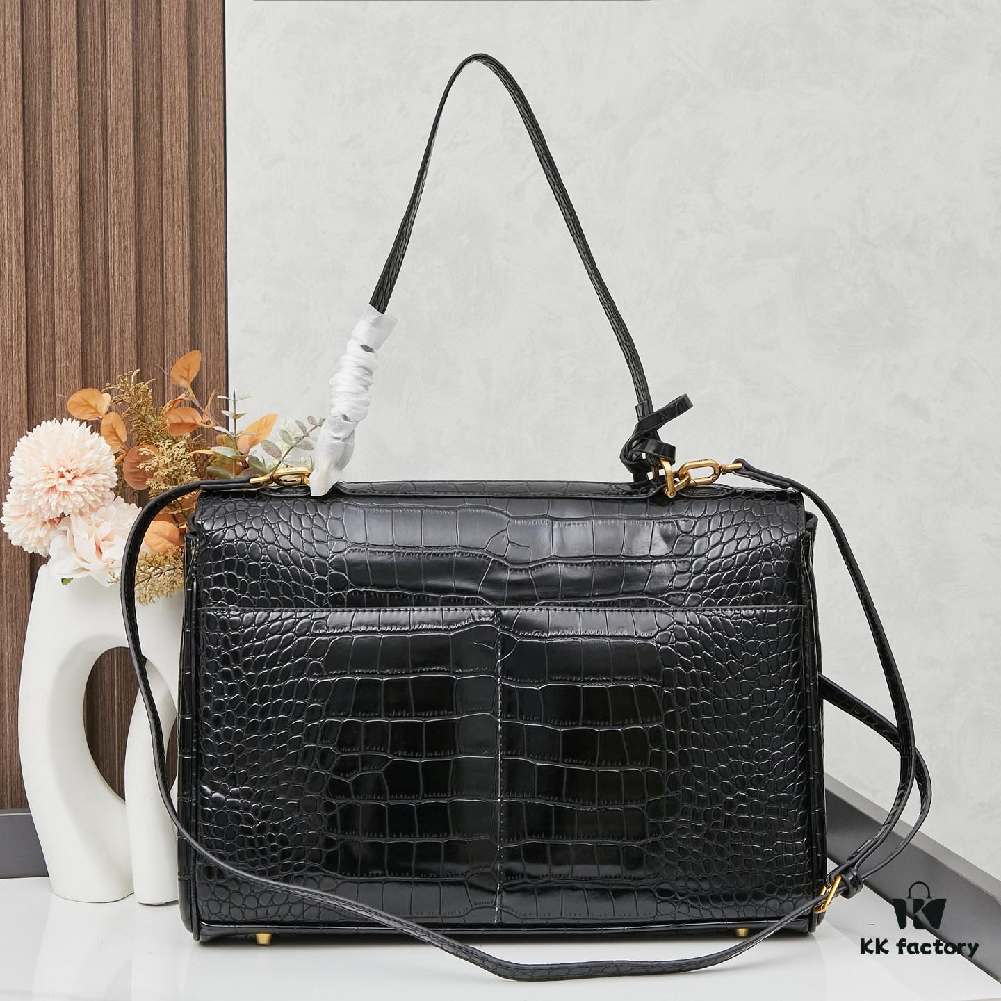 Large Crocodile-Embossed BALENCIAGA Paris Rodeo Series Handbag & Crossbody Bag