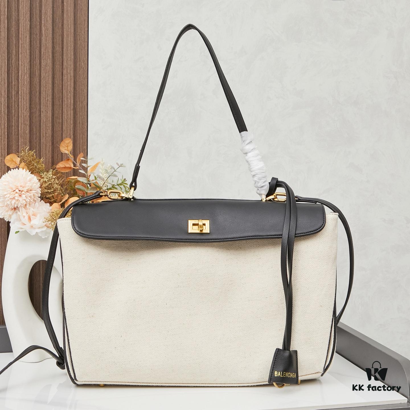 6930de646e68136f4d9b1f04 Large Fabric and Leather BALENCIAGA Paris Fashion! RODEO Series Handbag Crossbody Bag