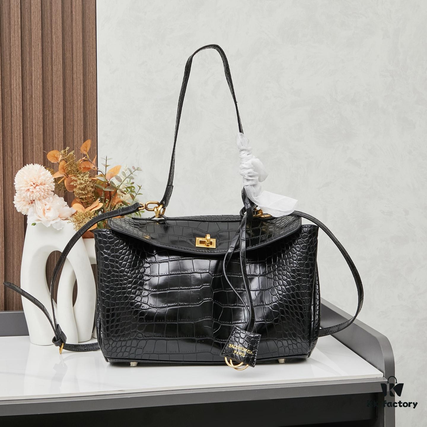 6930dea06e68136f4d9b1f3a Mini Crocodile Embossed BALENCIAGA Paris! RODEO Series Handbag Crossbody Bag