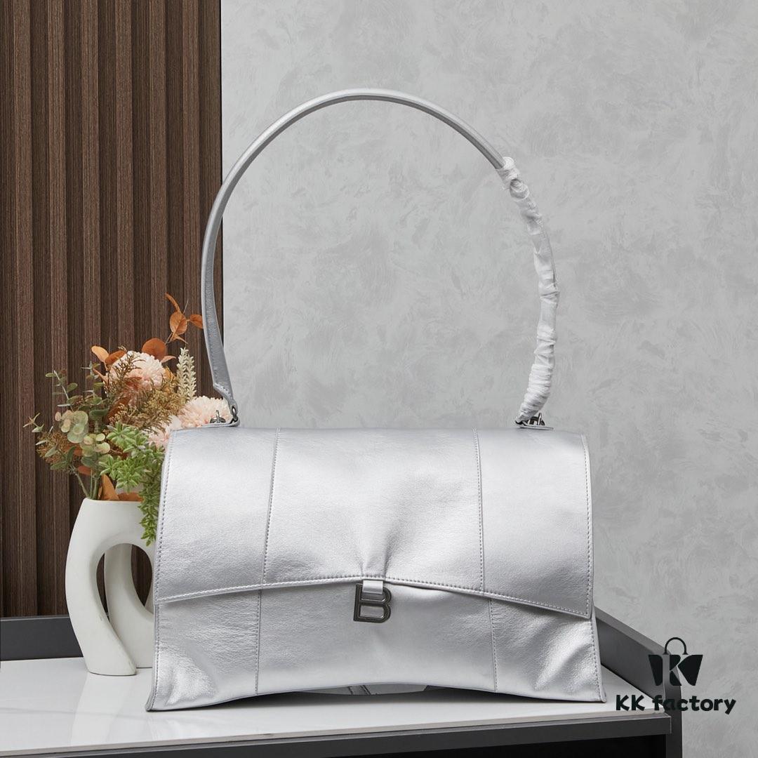 6930df296e68136f4d9b1fe6 Large Silver Buckle (With Box) Balenciaga Latest Long Handle Hourglass Bag