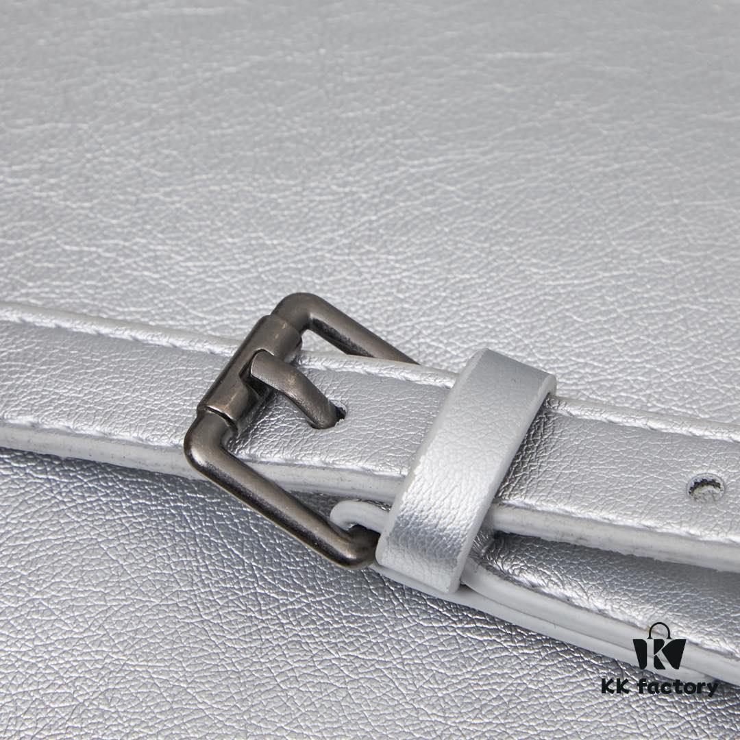 6930df2e6e68136f4d9b1fea Large Silver Buckle (With Box) Balenciaga Latest Long Handle Hourglass Bag