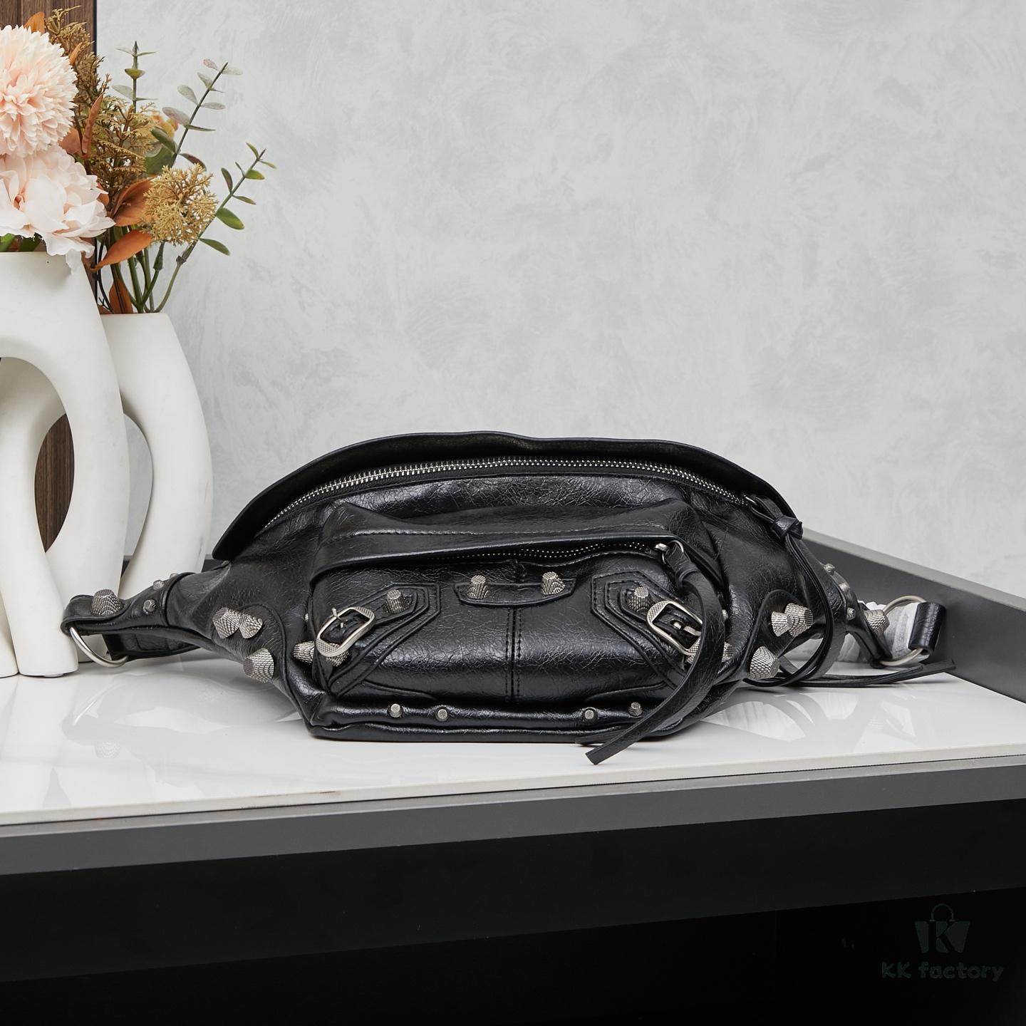 6930e01e6e68136f4d9b2156 Balenciaga LE CAGOLE ||| LE CAGOLE MEN Medium Waist Bag in Black Fine-Grained Lambskin