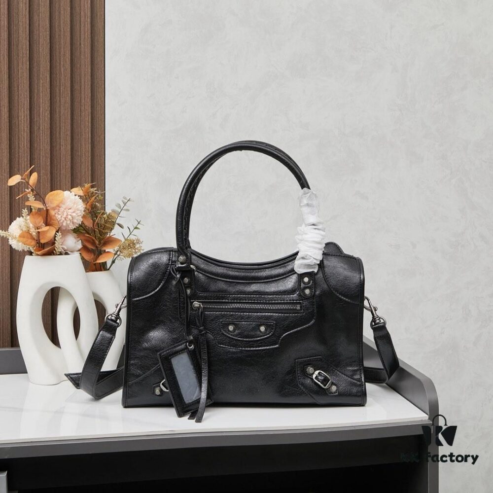 6930e0286e68136f4d9b2163 Balenciaga Motorcycle Bag in Medium Size with Silver Buckle, Includes Box