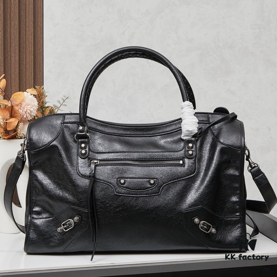 6930e0306e68136f4d9b216e Large Silver Buckle Balenciaga Motorcycle Bag with Box