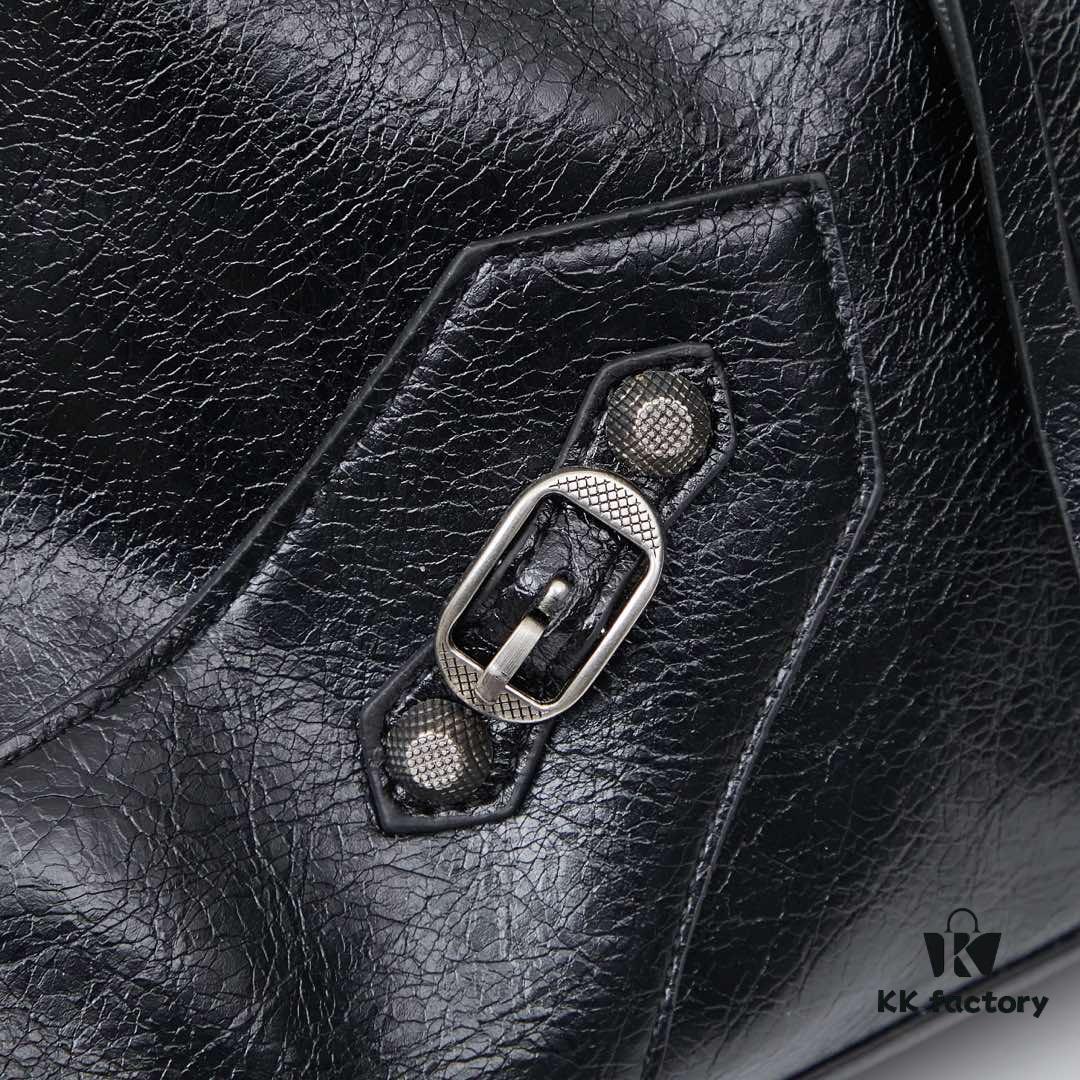 6930e0346e68136f4d9b2175 Large Silver Buckle Balenciaga Motorcycle Bag with Box