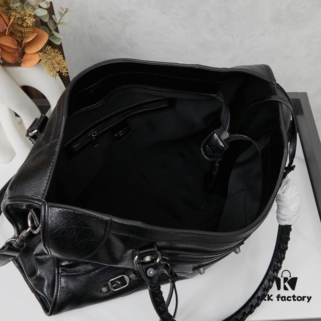 6930e0366e68136f4d9b2177 Large Silver Buckle Balenciaga Motorcycle Bag with Box