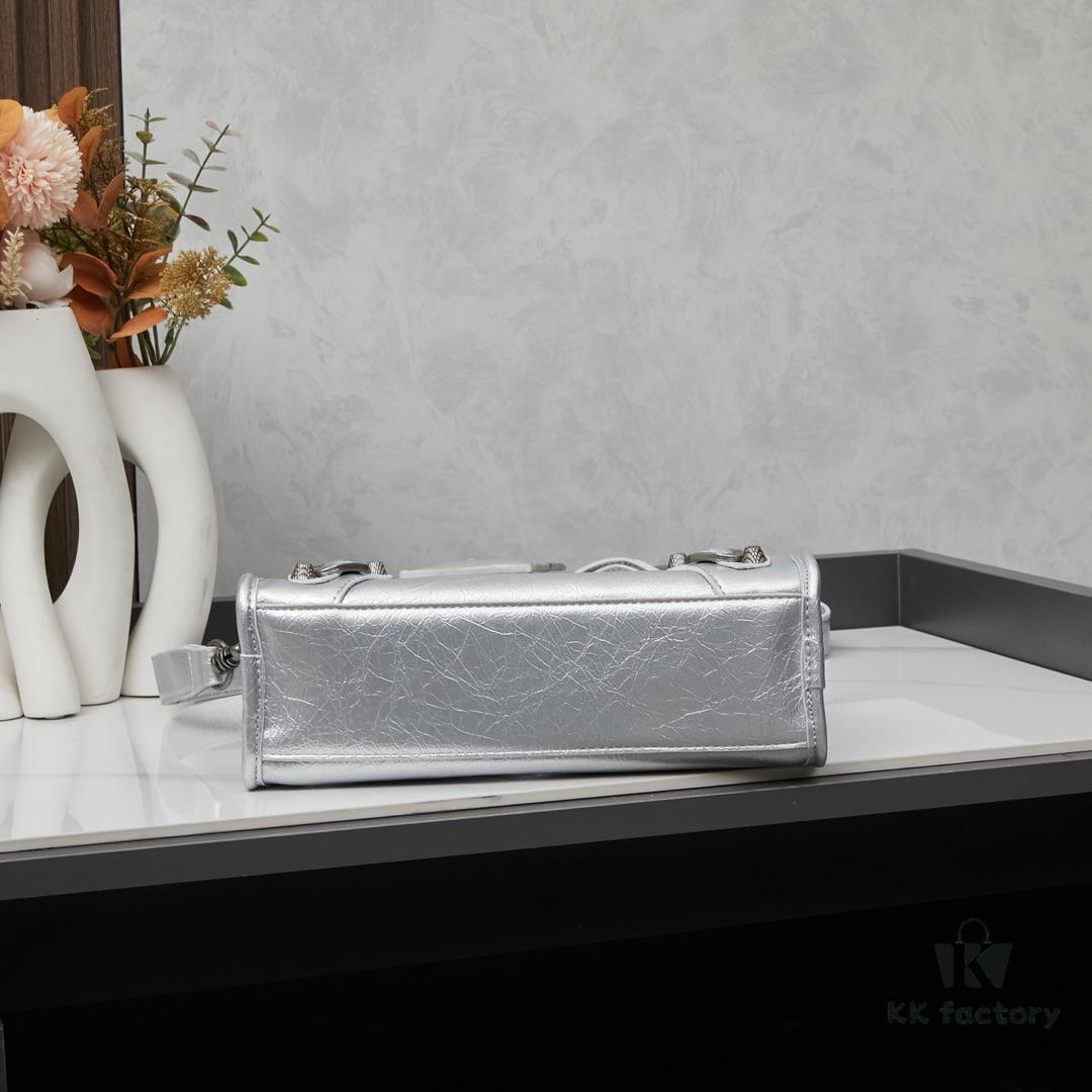 6930e0386e68136f4d9b2179 Small Silver-Clasp Balenciaga Motorcycle Bag with Box